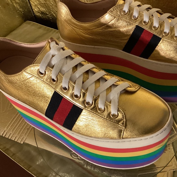 Gucci Alessandro Michele Peggy Rainbow good web platform sneakers